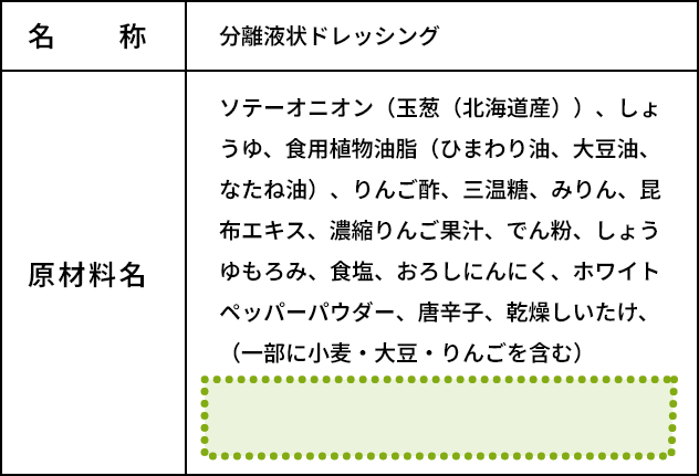 添加物の表記が無いノースラッシュの成分表示ラベル